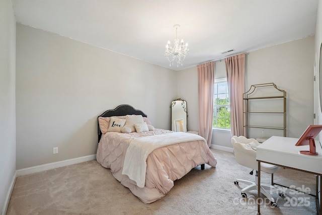 10437 Paper Birch Dr, Charlotte, NC 28215 - carpeted bedroom featuring baseboards and a chandelier