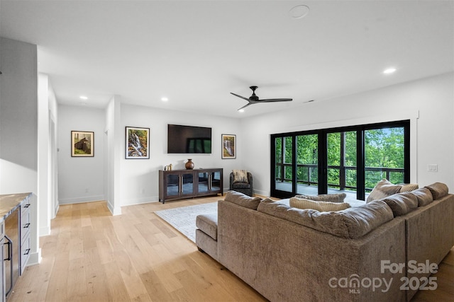 55 Steeplebush Ct Unit 629, Tuckasegee, NC 28783 - living room featuring recessed lighting, light wood-style floors, and a ceiling fan
