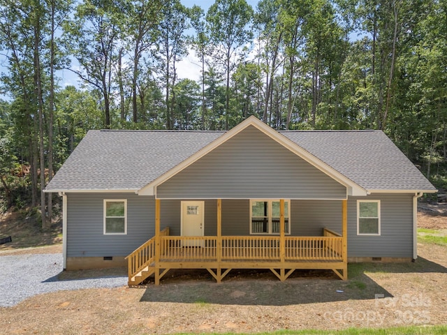 626 Felmet Rd, Flat Rock, NC 28731 - view of front of home with crawl space, a shingled roof, and a porch