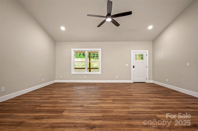 626 Felmet Rd, Flat Rock, NC 28731 - unfurnished room featuring plenty of natural light, a ceiling fan, recessed lighting, lofted ceiling, and dark wood finished floors