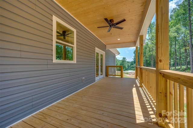 626 Felmet Rd, Flat Rock, NC 28731 - wooden deck with ceiling fan and french doors