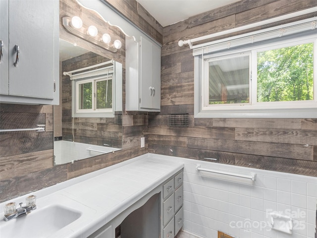 90 Hemlock Hill Hts, Canton, NC 28716 - bathroom featuring vanity and wooden walls