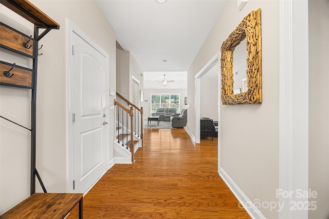 1108 Mayapple Way, Belmont, NC 28012 - hallway with light wood finished floors and stairs