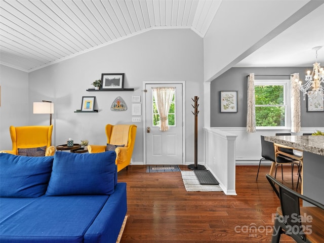 220 Deer Run Rd, Canton, NC 28716 - living room with a chandelier, wood finished floors, and wooden ceiling