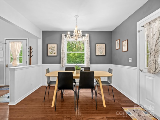 220 Deer Run Rd, Canton, NC 28716 - dining room with a chandelier, wood finished floors, and a wainscoted wall