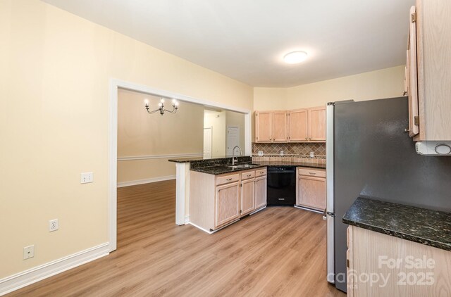 975 Pine Knoll Rd, Fort Mill, SC 29715 - kitchen featuring dishwasher, light brown cabinets, a peninsula, and light wood finished floors
