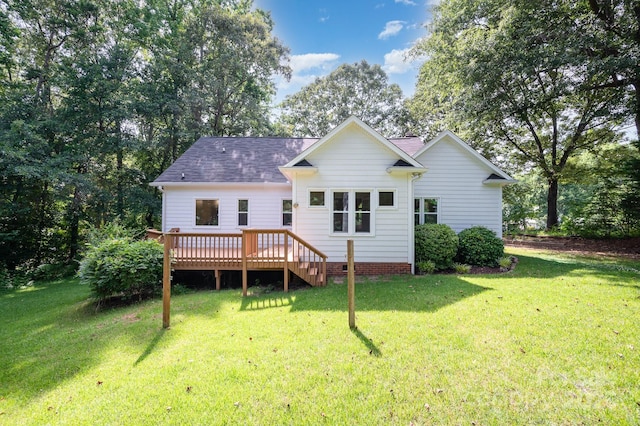 975 Pine Knoll Rd, Fort Mill, SC 29715 - rear view of house with a deck, a lawn, and a shingled roof