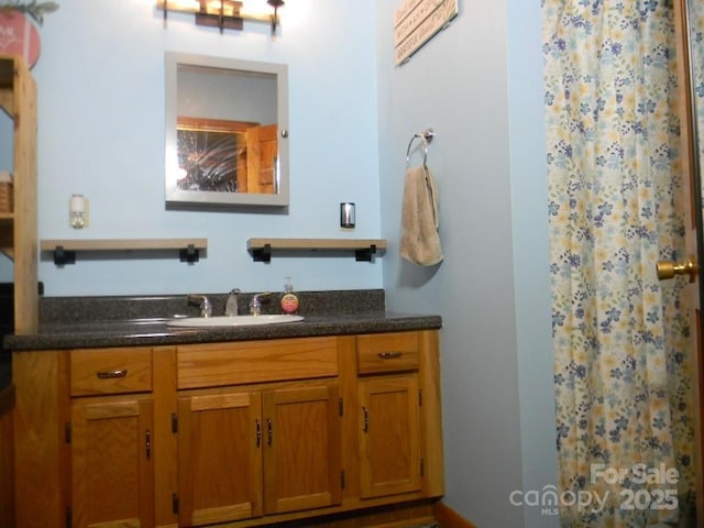 1425 Sorrells Cove Rd, Clyde, NC 28721 - bathroom with vanity and a shower with shower curtain