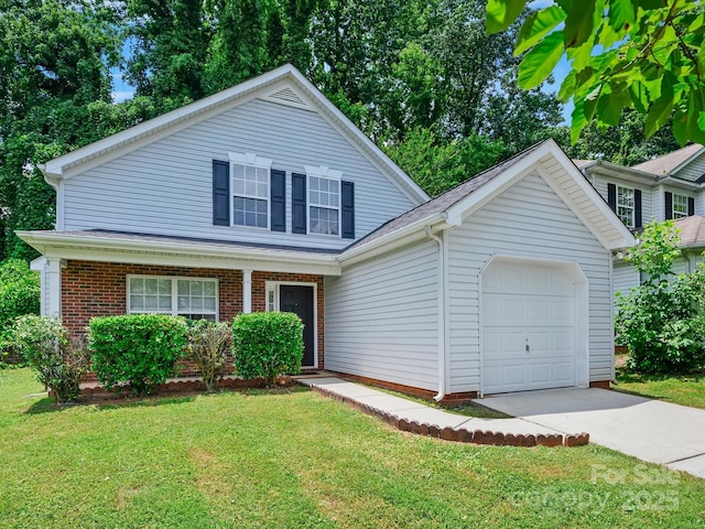 3830 Brookchase Ln, Charlotte, NC 28205 - traditional-style home featuring driveway, an attached garage, a front yard, brick siding, and a shingled roof