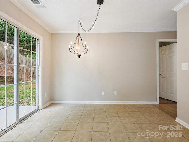 3830 Brookchase Ln, Charlotte, NC 28205 - spare room featuring a chandelier, ornamental molding, and light tile patterned floors