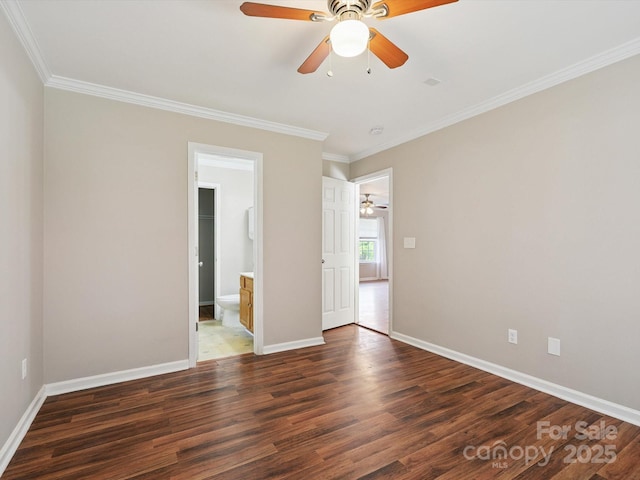 3830 Brookchase Ln, Charlotte, NC 28205 - spare room with ceiling fan, ornamental molding, and wood finished floors