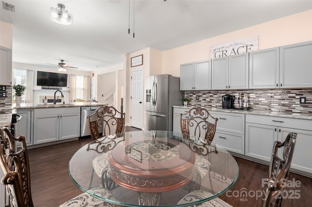 6422 Gatesville Ln, Charlotte, NC 28270 - dining space featuring ceiling fan and dark wood finished floors