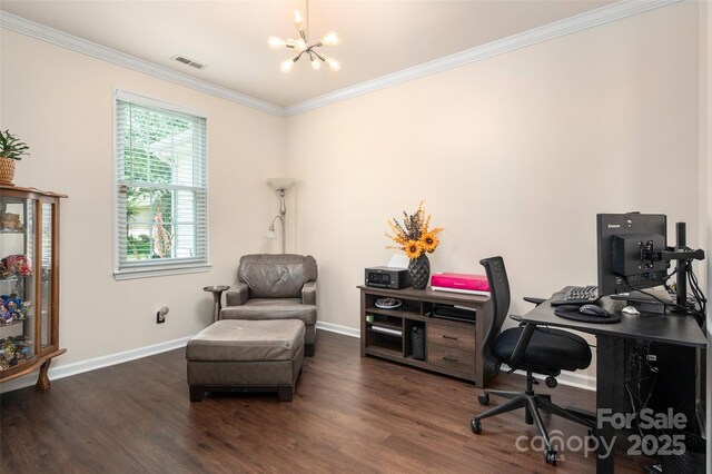 6422 Gatesville Ln, Charlotte, NC 28270 - office with a chandelier, wood finished floors, and crown molding