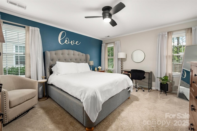 6422 Gatesville Ln, Charlotte, NC 28270 - bedroom featuring carpet, ornamental molding, and a ceiling fan