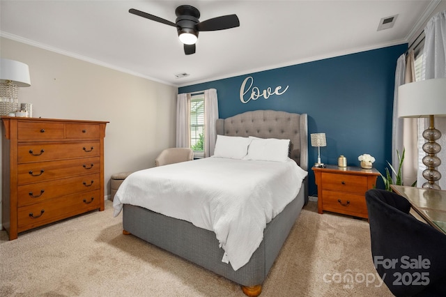 6422 Gatesville Ln, Charlotte, NC 28270 - bedroom with carpet flooring, crown molding, and a ceiling fan