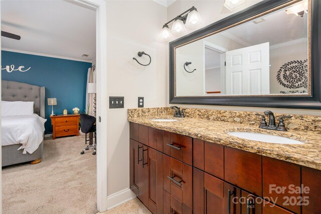 6422 Gatesville Ln, Charlotte, NC 28270 - bathroom with ornamental molding, ensuite bath, and double vanity