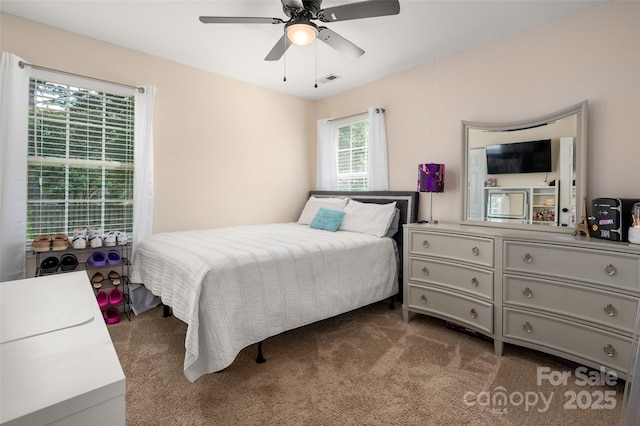 6422 Gatesville Ln, Charlotte, NC 28270 - bedroom with dark carpet and a ceiling fan