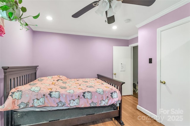 6115 Campbell Rd, York, SC 29745 - bedroom with wood finished floors, ornamental molding, ceiling fan, and recessed lighting