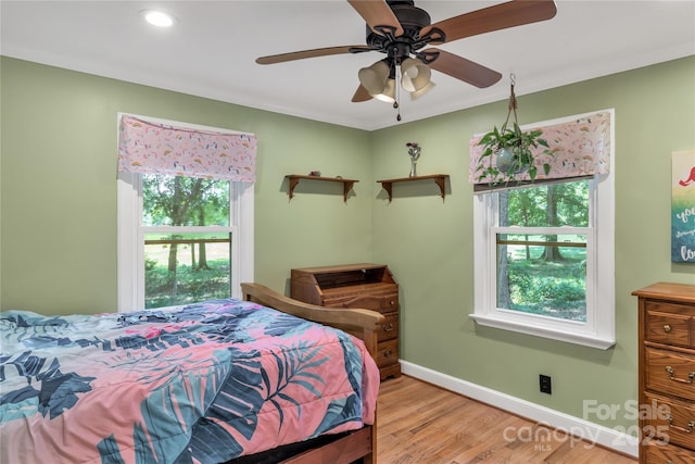 6115 Campbell Rd, York, SC 29745 - bedroom with multiple windows, light wood-style flooring, ceiling fan, and recessed lighting