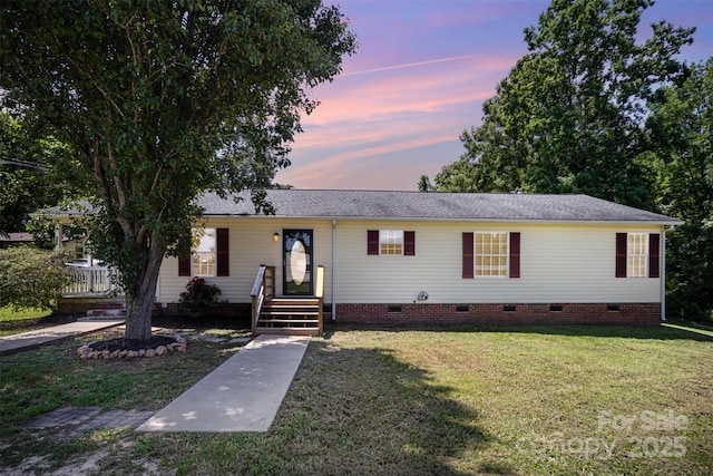 508 Bridgestone Ln, Rock Hill, SC 29730 - view of front of home with crawl space, a lawn, and a shingled roof