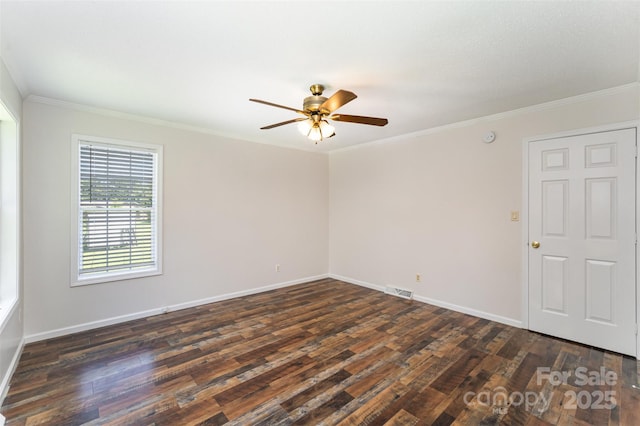 508 Bridgestone Ln, Rock Hill, SC 29730 - spare room with ceiling fan, crown molding, and dark wood-style floors