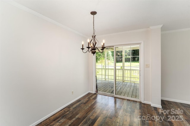508 Bridgestone Ln, Rock Hill, SC 29730 - unfurnished dining area with a chandelier, dark wood finished floors, and crown molding