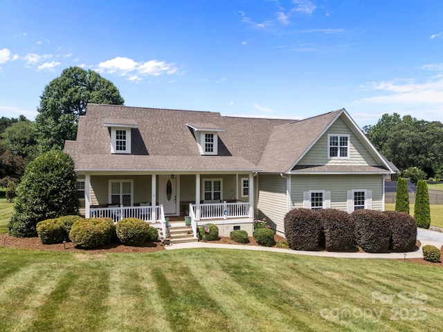 1006 Pin Oak Trl Unit 5, Hendersonville, NC 28739 - cape cod home featuring a front lawn, roof with shingles, covered porch, and crawl space