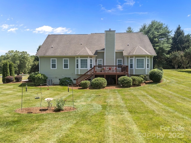 1006 Pin Oak Trl Unit 5, Hendersonville, NC 28739 - back of property featuring a deck, stairway, a chimney, and a lawn
