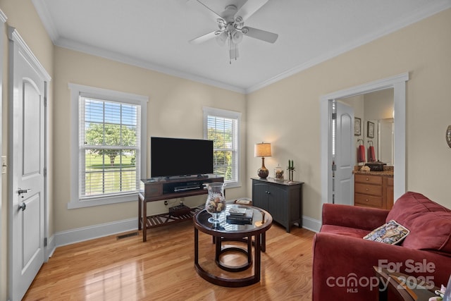 1006 Pin Oak Trl Unit 5, Hendersonville, NC 28739 - living room featuring light wood-type flooring, ornamental molding, and a ceiling fan