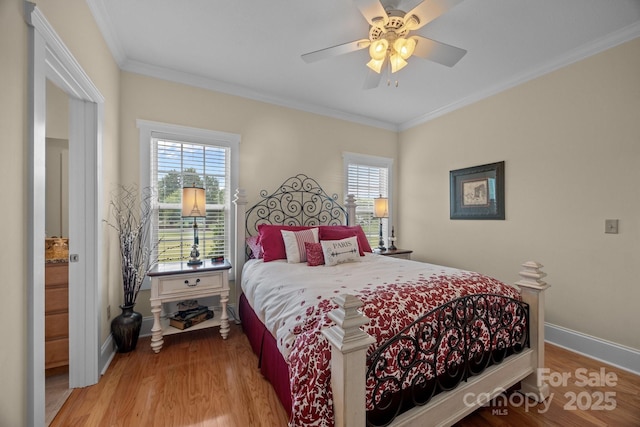 1006 Pin Oak Trl Unit 5, Hendersonville, NC 28739 - bedroom featuring crown molding, light wood-type flooring, and ceiling fan