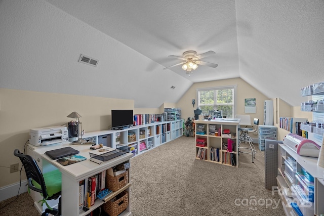 1006 Pin Oak Trl Unit 5, Hendersonville, NC 28739 - office space featuring vaulted ceiling, carpet floors, a textured ceiling, and ceiling fan