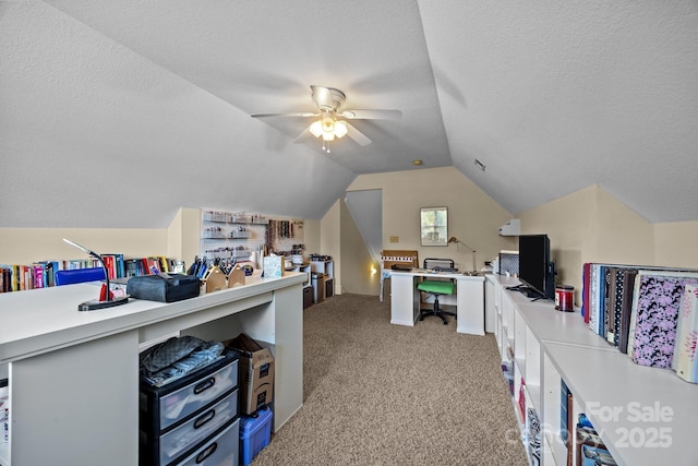 1006 Pin Oak Trl Unit 5, Hendersonville, NC 28739 - office featuring vaulted ceiling, light carpet, a textured ceiling, and ceiling fan
