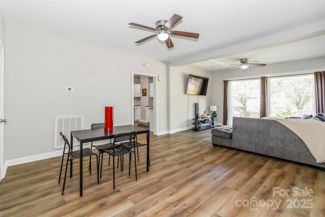 202 Gum St, Pageland, SC 29728 - dining space with ceiling fan and light wood-style floors