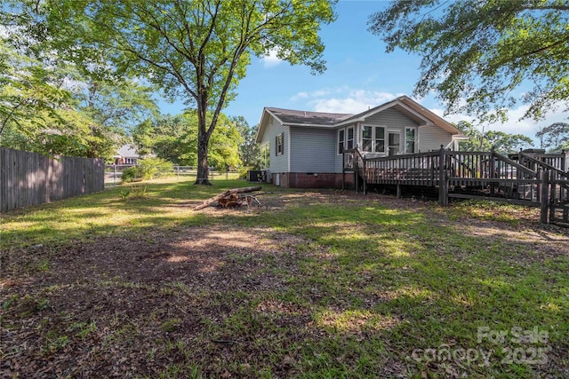 202 Gum St, Pageland, SC 29728 - back of property with a fenced backyard, a wooden deck, and crawl space