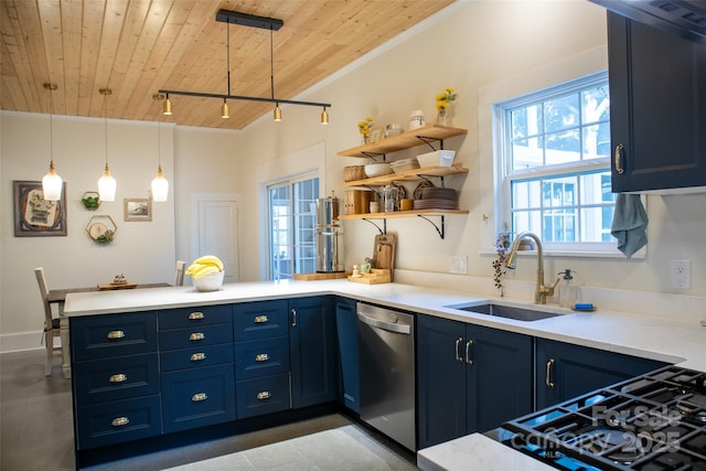102 Cuthberson St, Morganton, NC 28655 - kitchen featuring dishwasher, wood ceiling, a peninsula, healthy amount of natural light, and light countertops