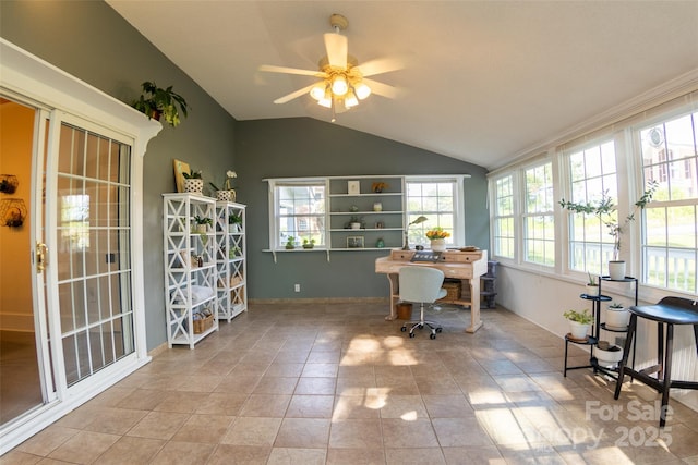 102 Cuthberson St, Morganton, NC 28655 - office space featuring vaulted ceiling, ceiling fan, and tile patterned floors