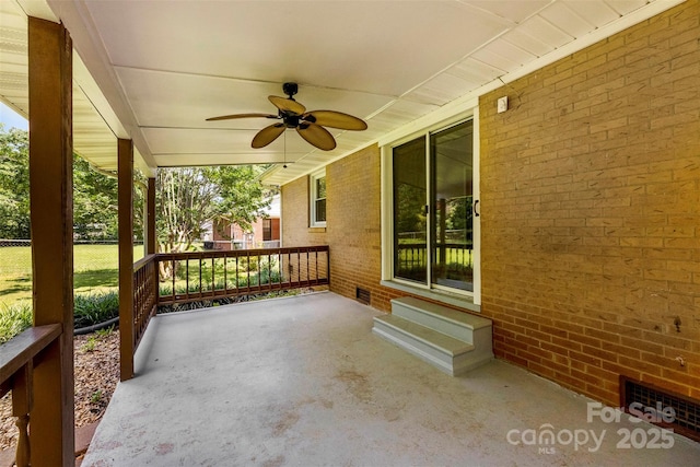 814 W Gold St, Kings Mountain, NC 28086 - view of patio featuring ceiling fan and entry steps