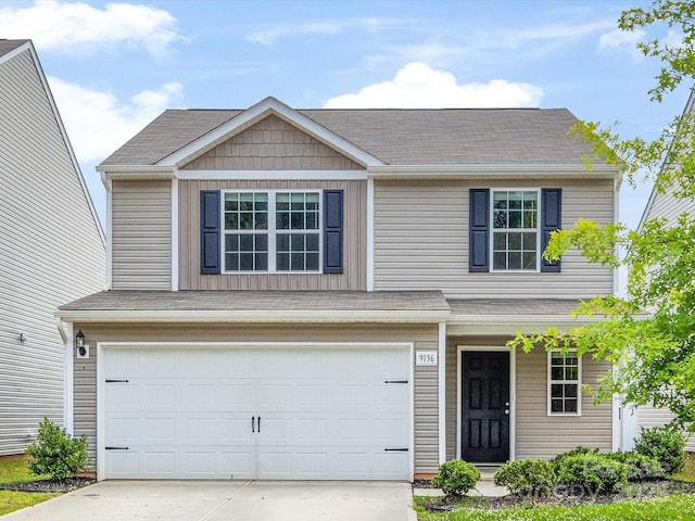 9136 Creedmore Hills Dr, Charlotte, NC 28214 - traditional-style house with a garage, concrete driveway, roof with shingles, and a porch