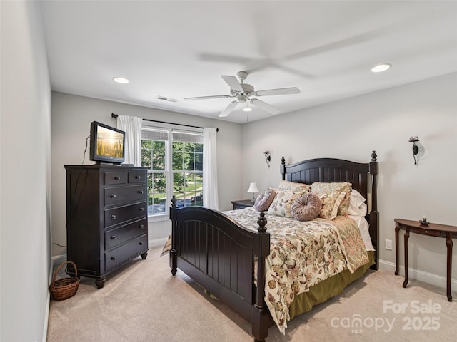 145 Fernbrook Way, Hendersonville, NC 28791 - bedroom with light carpet, ceiling fan, and recessed lighting