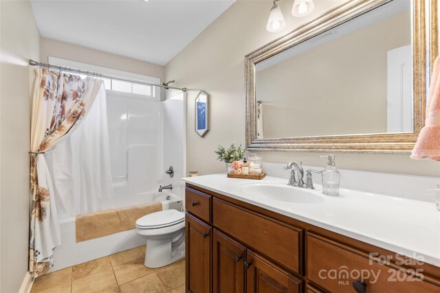 121 Maplewood Ct, Hudson, NC 28638 - bathroom featuring shower / bath combo with shower curtain, vanity, and tile patterned floors
