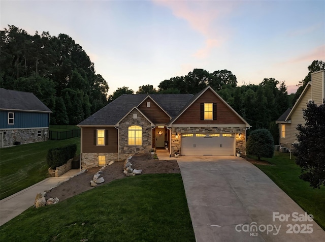 121 Maplewood Ct, Hudson, NC 28638 - craftsman-style house with stone siding, concrete driveway, and a front yard