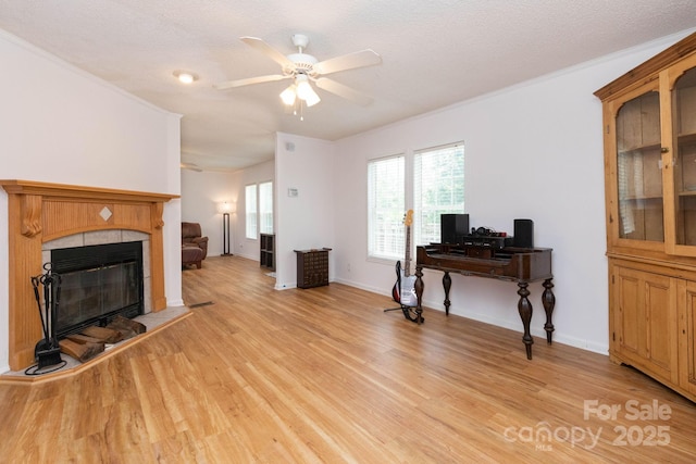16 Rusty Clay Rdg, Fairview, NC 28730 - living area with ceiling fan, light wood-type flooring, a desk, and a fireplace