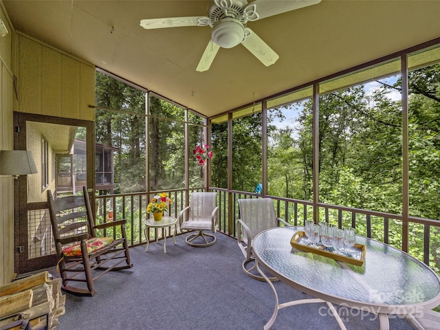 128 View De Lake Dr, Etowah, NC 28729 - sunroom with ceiling fan, plenty of natural light, and lofted ceiling