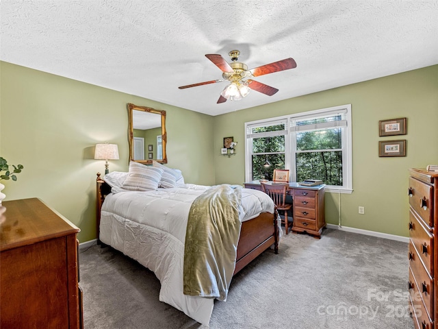 128 View De Lake Dr, Etowah, NC 28729 - carpeted bedroom featuring a textured ceiling and a ceiling fan