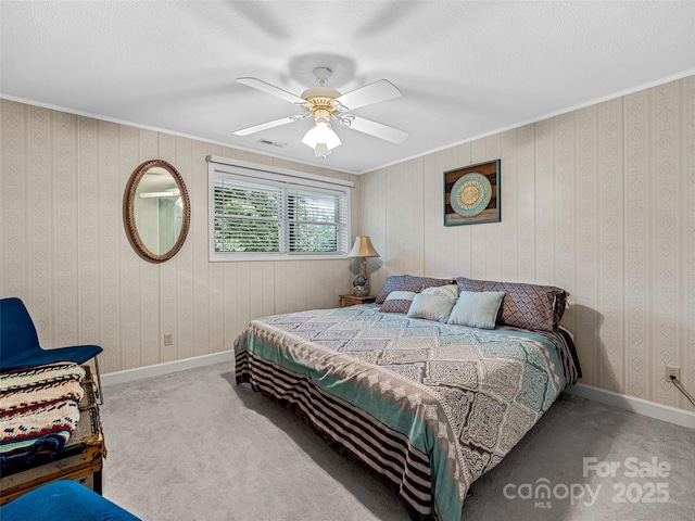 128 View De Lake Dr, Etowah, NC 28729 - carpeted bedroom featuring ornamental molding, ceiling fan, and a textured ceiling