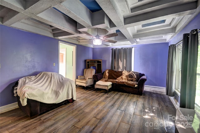 161 Pandora Cir, Canton, NC 28716 - bedroom featuring coffered ceiling, wood finished floors, beam ceiling, and ceiling fan
