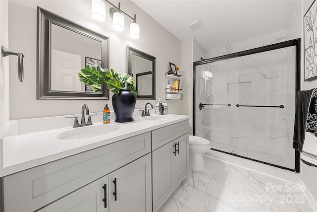 1125 Victoria Blake Ln, Belmont, NC 28012 - full bathroom with double vanity, a marble finish shower, and marble finish flooring
