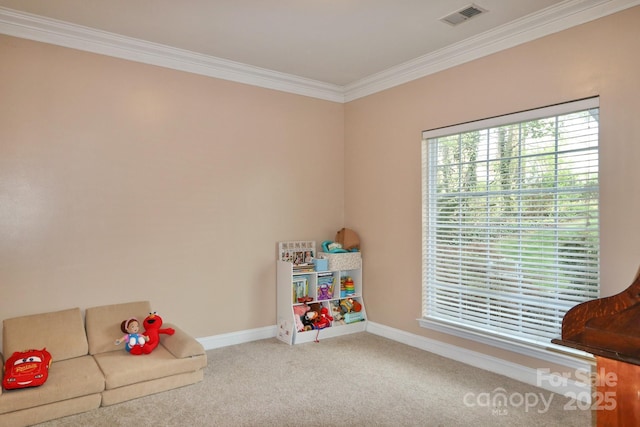 111 Painted Bunting Dr, Troutman, NC 28166 - recreation room featuring ornamental molding and carpet floors