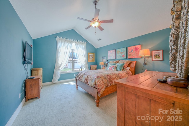 38 Westfield Way, Candler, NC 28715 - bedroom with vaulted ceiling, light carpet, and a ceiling fan