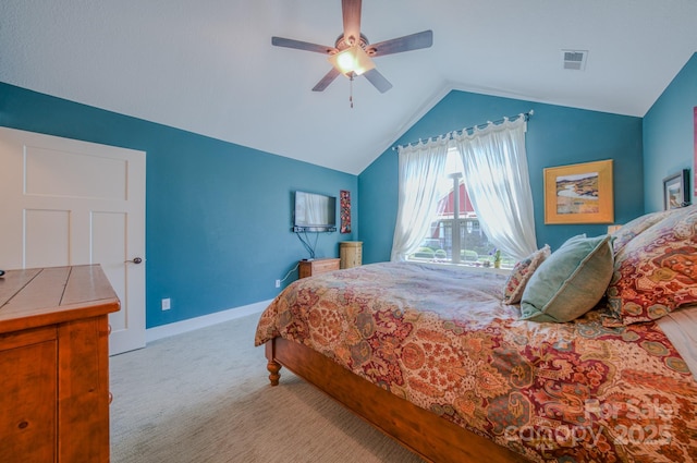 38 Westfield Way, Candler, NC 28715 - bedroom featuring light colored carpet, vaulted ceiling, and a ceiling fan